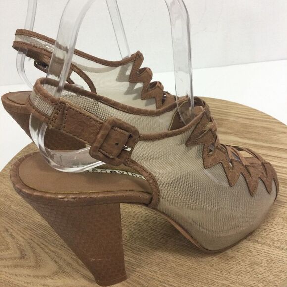 Reed Evins Anthropologie Women Mesh Leather Reptile Open Toe Heels Tan Ivory 7.5 - Picture 7 of 16